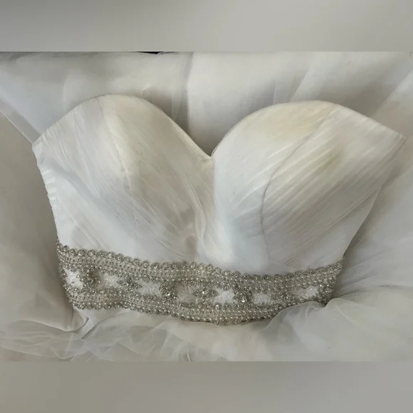 Oleg Cassini Strapless Wedding Dress with Beading A-line - Picture 8 of 14